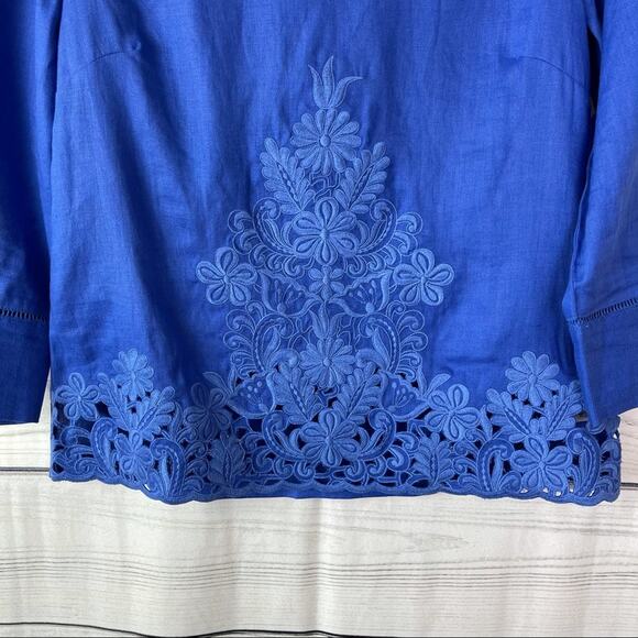 J Crew Linen Boho Royal Blue Top Size 0 - Picture 4 of 6